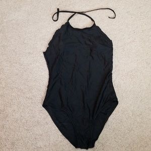 Black scalloped one piece swimsuit